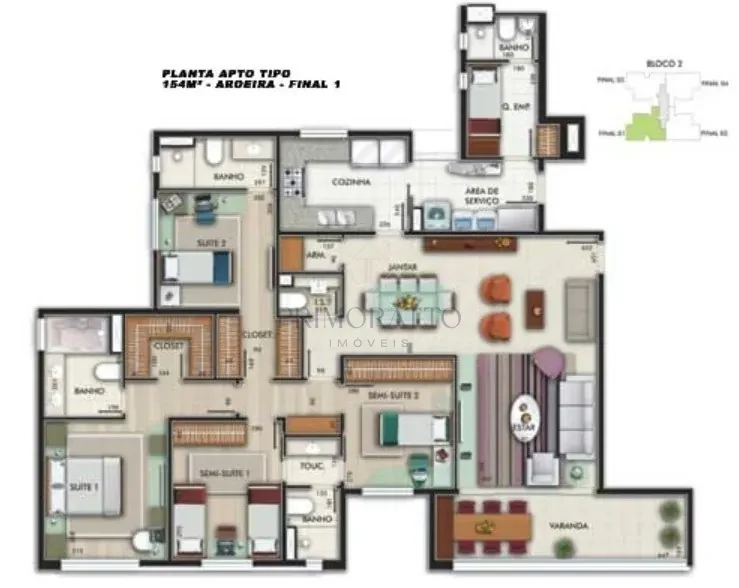 Apartamento tipo · 154 m² · Torres Aroeira e Cedro