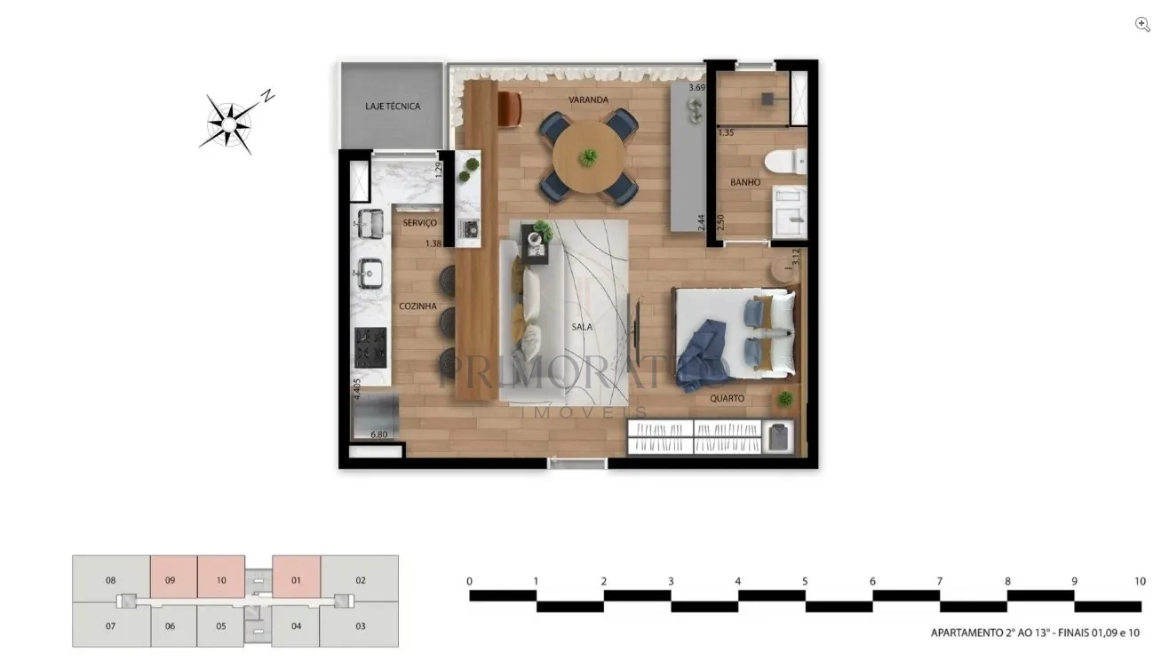Apartamento 2º ao 13º andar · finais 01, 09 e 10