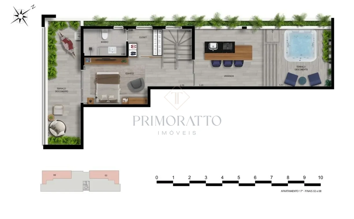 Apartamento 17º andar · finais 02 e 08 · cobertura com terraço
