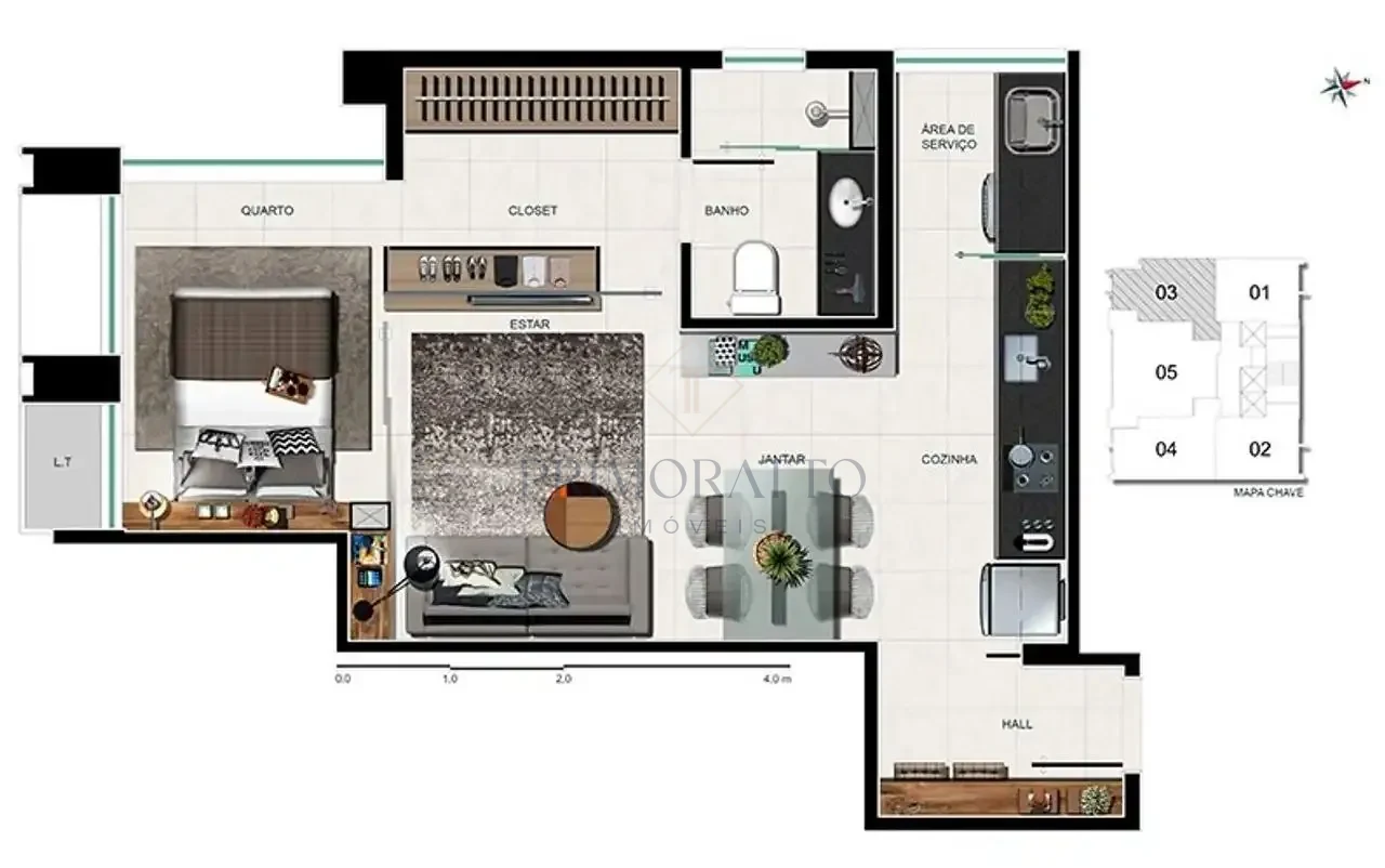 Apartamento 1 Quarto · Opção 03
