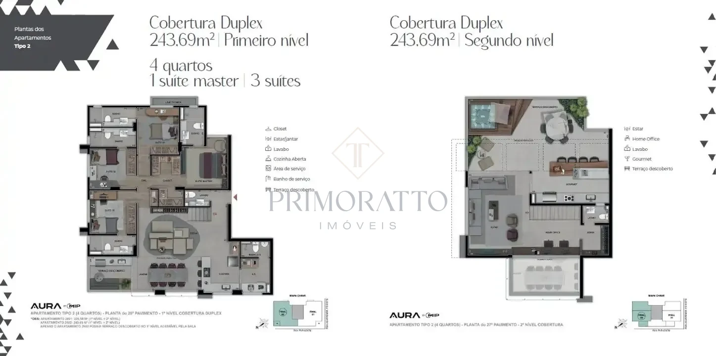Cobertura · 1º e 2º Pavimentos