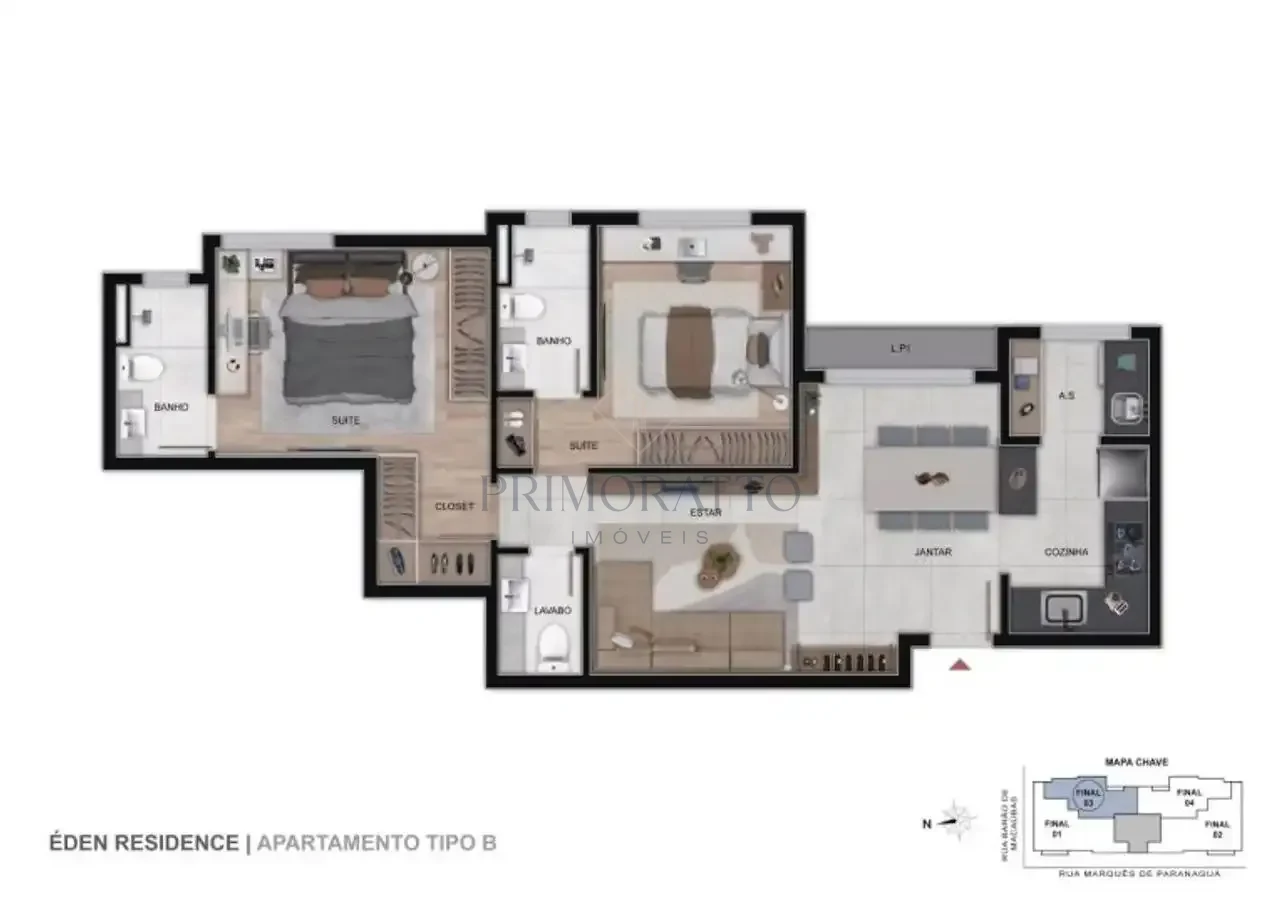 Planta 2 Quartos — Luxo