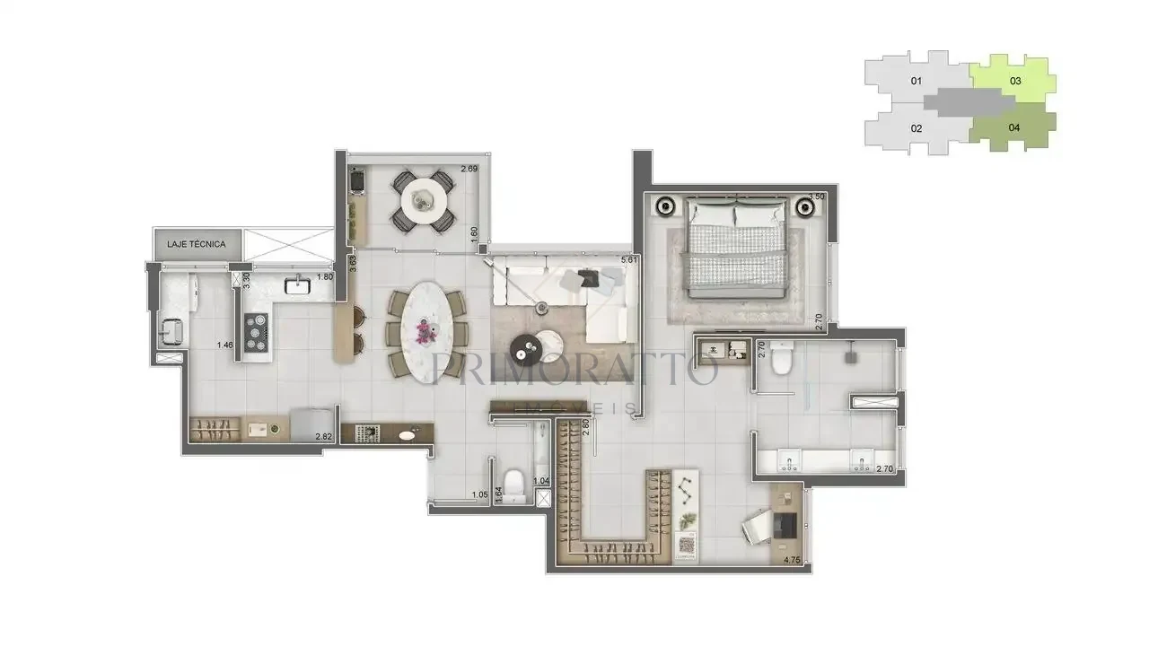 Apartamento Tipo · 2 Quartos com Home Office