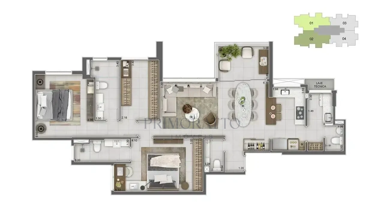 Apartamento Tipo · 3 Quartos com Closet Ampliado