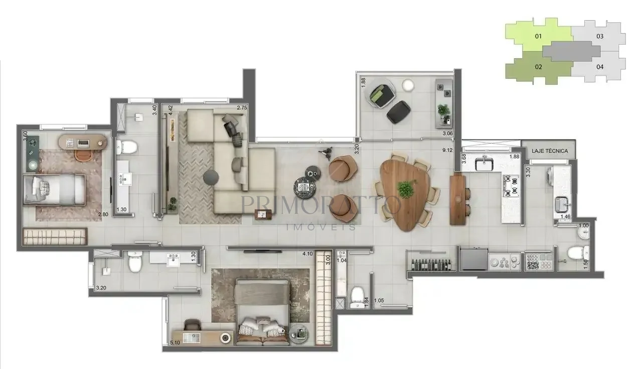 Apartamento Tipo · 3 Quartos com Sala Ampliada