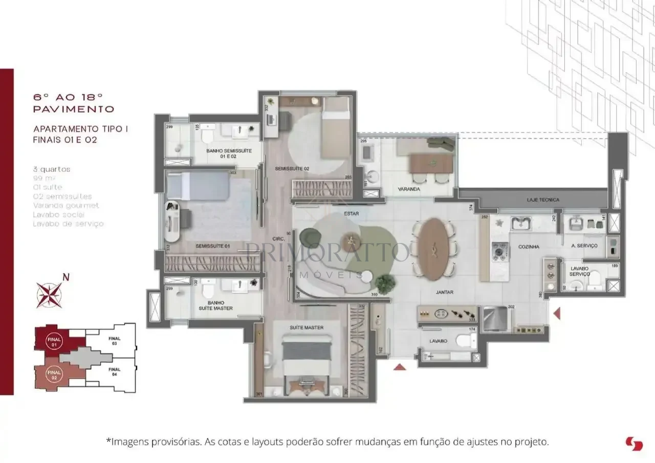 Apartamento Tipo 1 · Finais 01 e 02