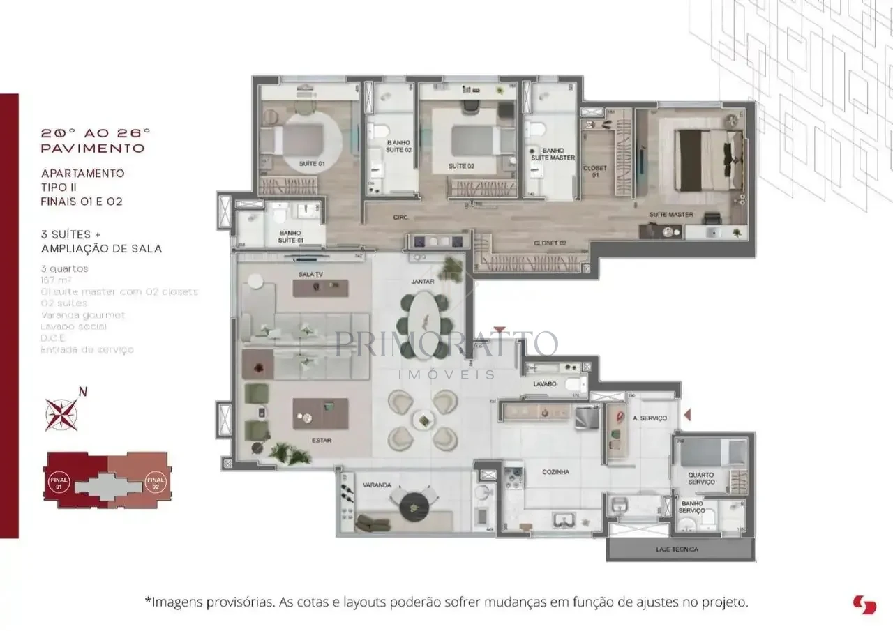 Apartamento Tipo 2 · Finais 01 e 02 · Ampliação de Sala