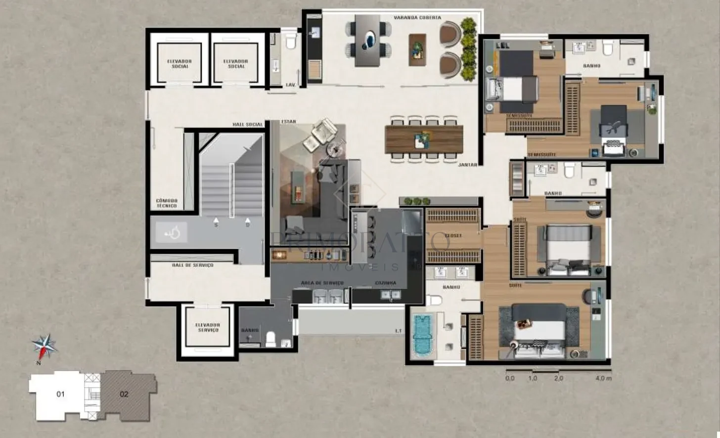 Apartamento tipo · 4 quartos · opção de layout