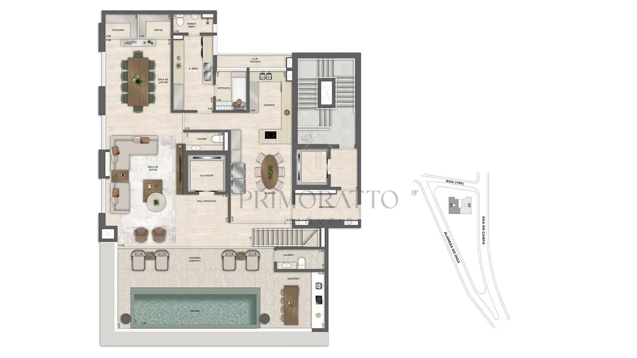 Duplex Top House · 369,74 m² · pavimento inferior