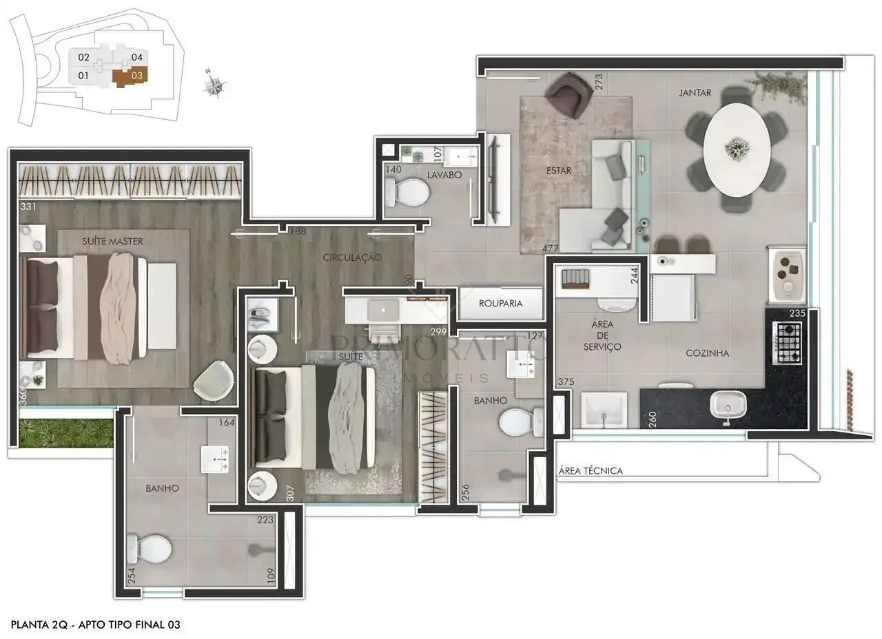 Apartamento Tipo · 3 Quartos (Finais 03/04)